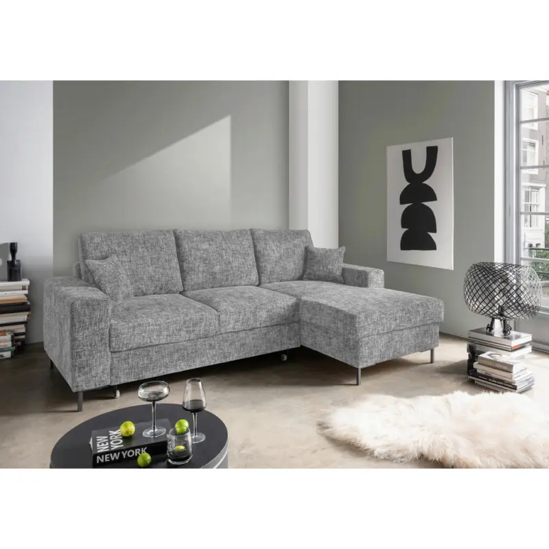 Eckschlafsofa in Struktur Silberfarben