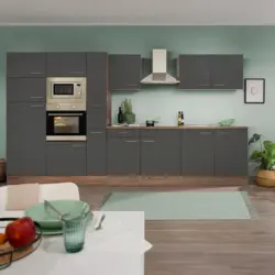 K&uuml;chenblock 360 cm in Grau, Eichefarben