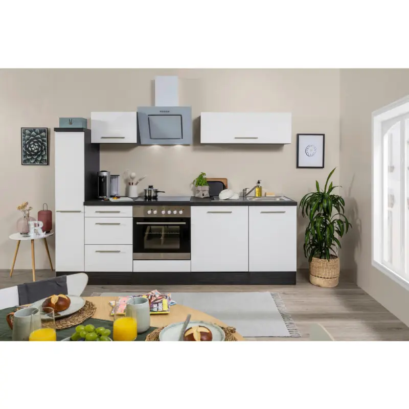 K&uuml;chenblock 250 cm in Grau, Wei&szlig;