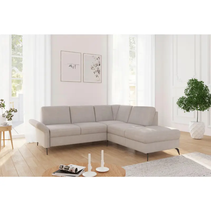Ecksofa Rochelle E in Flachgewebe Greige 240/216 cm