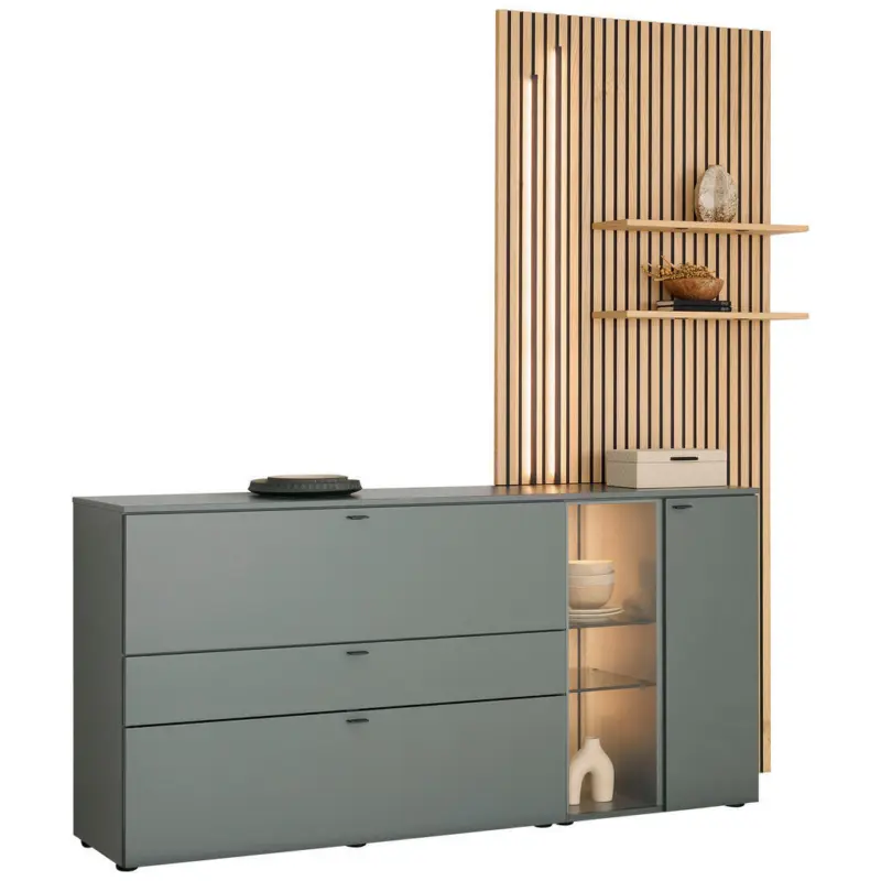 Sideboard Gr&uuml;n, Eichefarben 210/224/43 cm