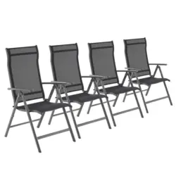 Gartenklappsessel-Set in Metall, Textil Anthrazit, Schwarz