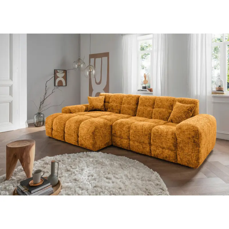Ecksofa Bosco in Struktur Goldfarben 152/301 cm