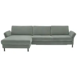 Ecksofa in Chenille, Flachgewebe Hellgrau 175/316 cm