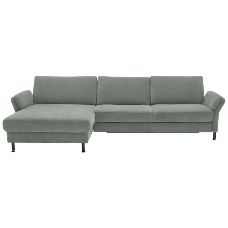 Ecksofa in Chenille, Flachgewebe Hellgrau 175/316 cm