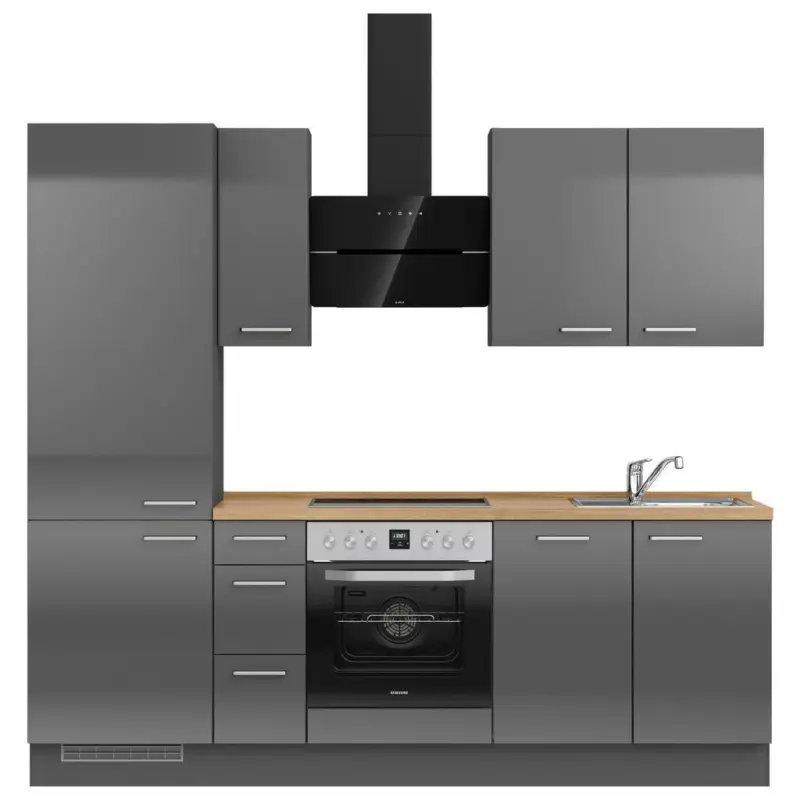 K&uuml;chenleerblock 240 cm in Eichefarben, Schieferfarben