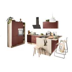 Eckk&uuml;che in Rot, Tannenholzfarben