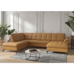 Wohnlandschaft Zora E in Echtleder Currygelb