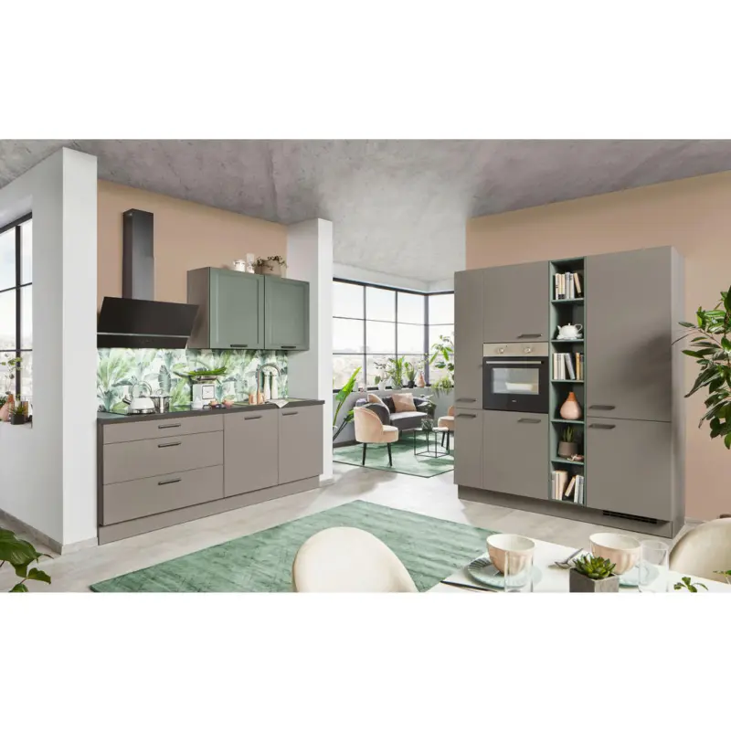 Eckk&uuml;che 220/180 cm in Grau, Gr&uuml;n, Taupe