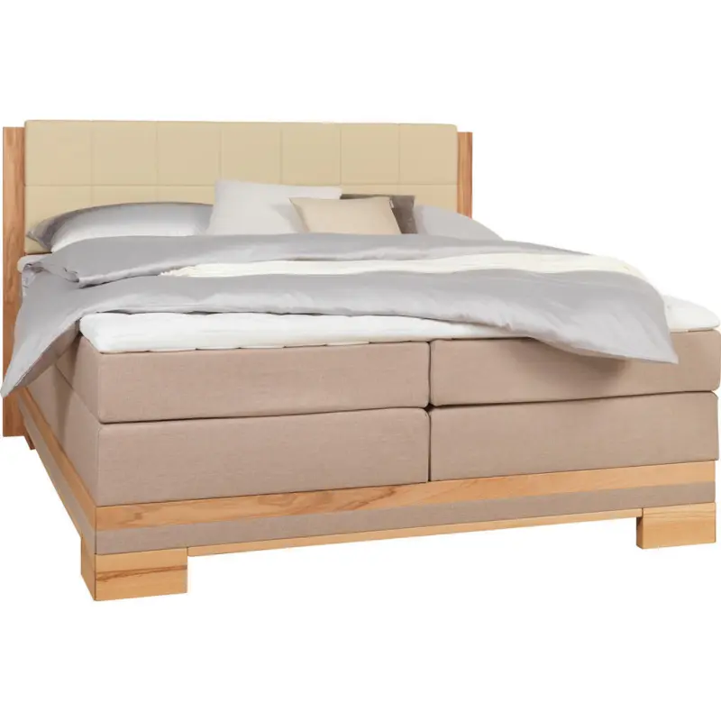 Boxspringbett 180/200 cm in Buchefarben, Beige