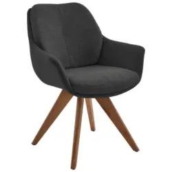 Armlehnstuhl in Holz, Textil Graphitfarben, Eichefarben