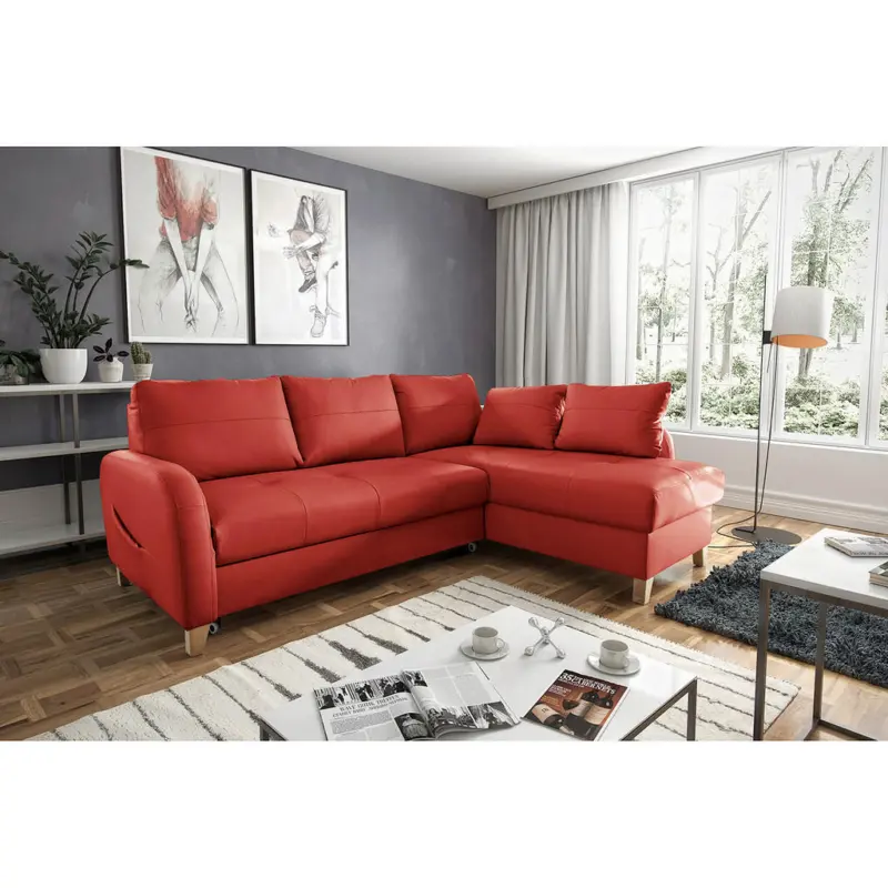 Ecksofa in Lederlook Echtleder Rot