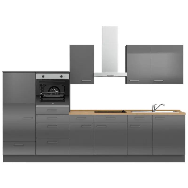 K&uuml;chenleerblock 330 cm in Eichefarben, Schieferfarben