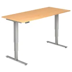 Schreibtisch 180/80/63,5-128,5 cm in Silberfarben, Ahornfarben