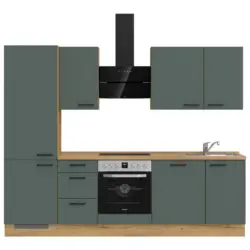 K&uuml;chenblock 270 cm in Eichefarben, Dunkelgr&uuml;n