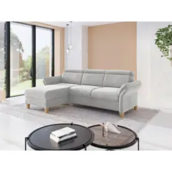 Ecksofa Glendale E in Flachgewebe Silberfarben 166/253 cm