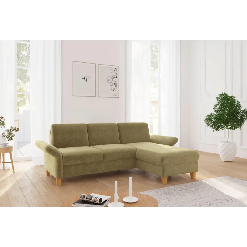 Ecksofa Rochelle E in Flachgewebe Olivgr&uuml;n 251/164 cm