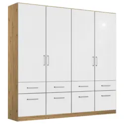 Dreht&uuml;renschrank in Eiche Artisan, Wei&szlig; Hochglanz