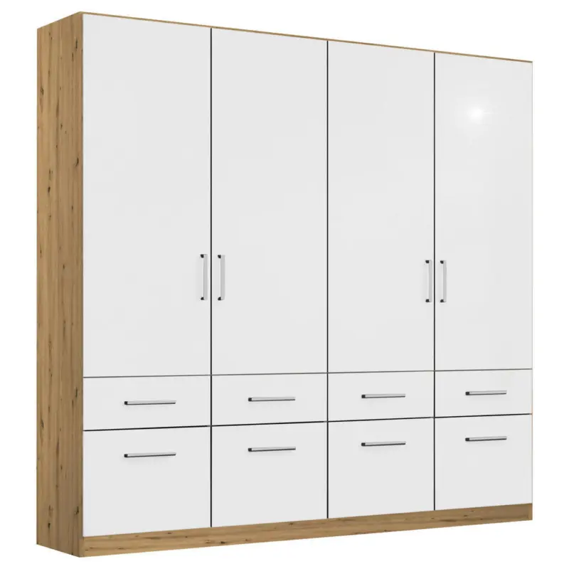 Dreht&uuml;renschrank in Eiche Artisan, Wei&szlig; Hochglanz