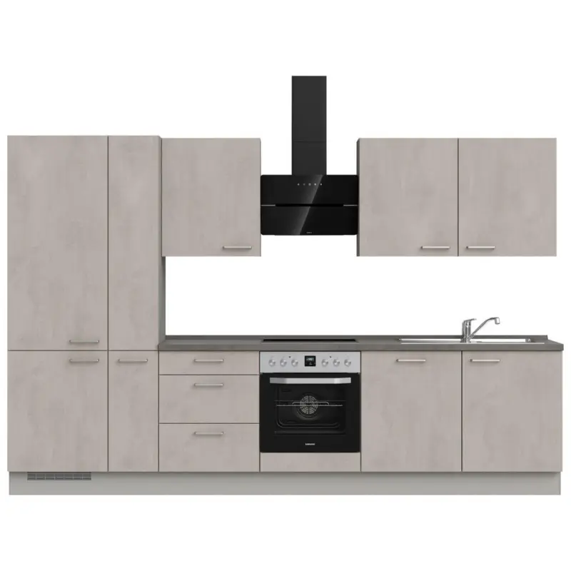 K&uuml;chenleerblock 330 cm in Grau, Schieferfarben, Hellgrau