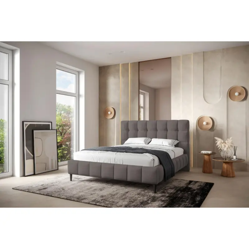 Polsterbett gepolstertes Kopfteil, Lattenrost Schlammfarben 140/200 cm