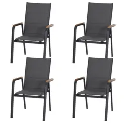 Gartenstuhl-Set Holz, Metall, Kunststoff Anthrazit