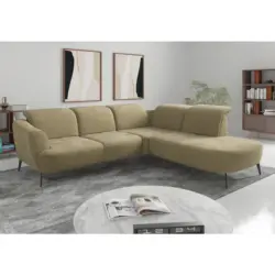 Ecksofa ZOE E in Chenille Olivgr&uuml;n 300/267 cm