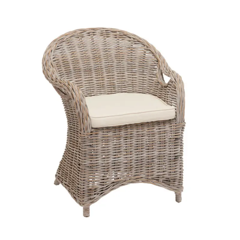 Stuhl in Holz, Textil Creme, Grauwei&szlig;