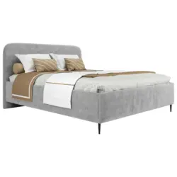 Polsterbett gepolstertes Kopfteil, Lattenrost, Bettkasten Grau 140/200 cm