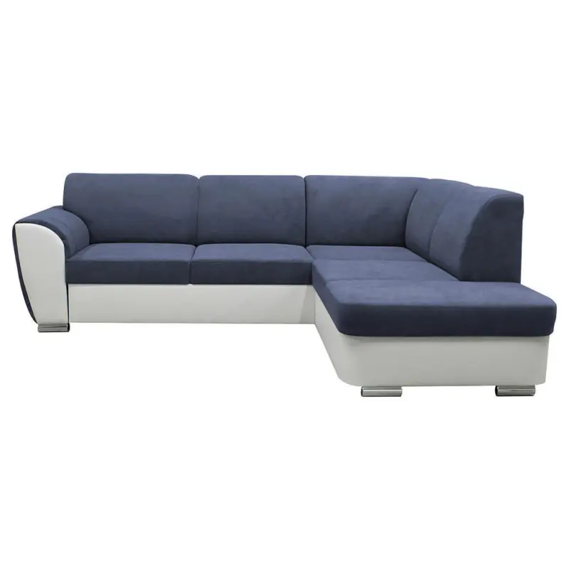 Ecksofa in Velours Blau, Wei&szlig; 255/196 cm