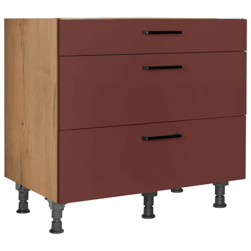 Kochfeldumbauschrank 90,0/87,0/56,0 cm in Rot, Eichefarben