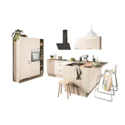 Eckk&uuml;che in Magnolie, Tannenholzfarben