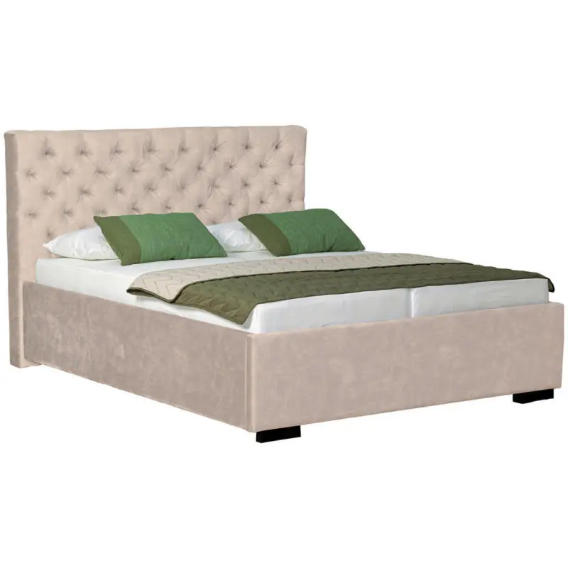 Polsterbett gepolstertes Kopfteil, Bettkasten, Lattenroste Creme 160/200 cm