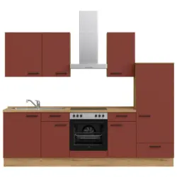 K&uuml;chenblock 270 cm in Eichefarben, Dunkelrot