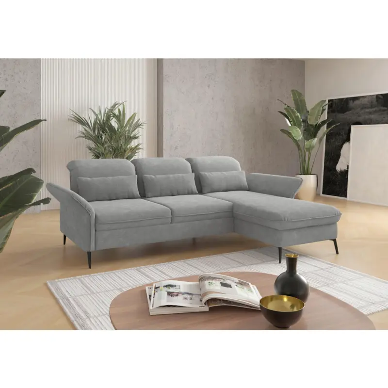 Ecksofa in Flachgewebe Grau 264/198 cm
