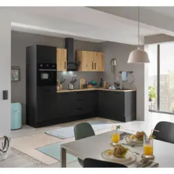 Eckk&uuml;che 270/165 cm in Schwarz, Eiche Artisan