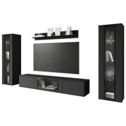Wohnwand 4-teilig in Schwarz 262/141,9/33 cm