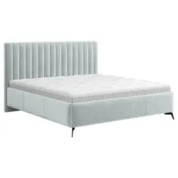 Polsterbett gepolstertes Kopfteil, Lattenrost, Bettkasten Blaugrau 180/200 cm