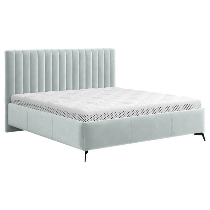 Polsterbett gepolstertes Kopfteil, Lattenrost, Bettkasten Blaugrau 180/200 cm