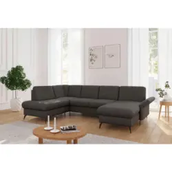 Wohnlandschaft Rochelle E in Flachgewebe Graphitfarben