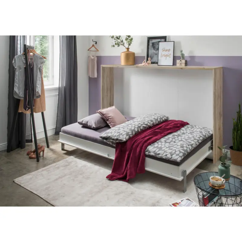 Schrankbett 140/200 cm Wei&szlig;, Eichefarben