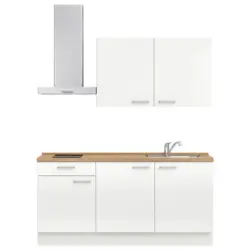 K&uuml;chenblock 180 cm in Eichefarben, Wei&szlig; Hochglanz