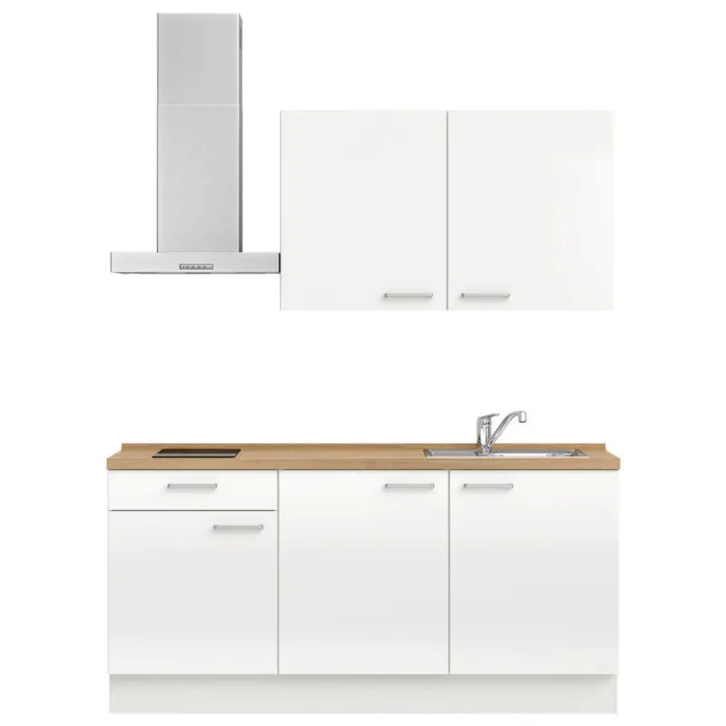 K&uuml;chenblock 180 cm in Eichefarben, Wei&szlig; Hochglanz