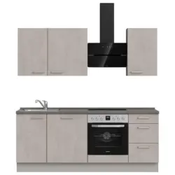 K&uuml;chenleerblock 210 cm in Grau, Schieferfarben, Hellgrau