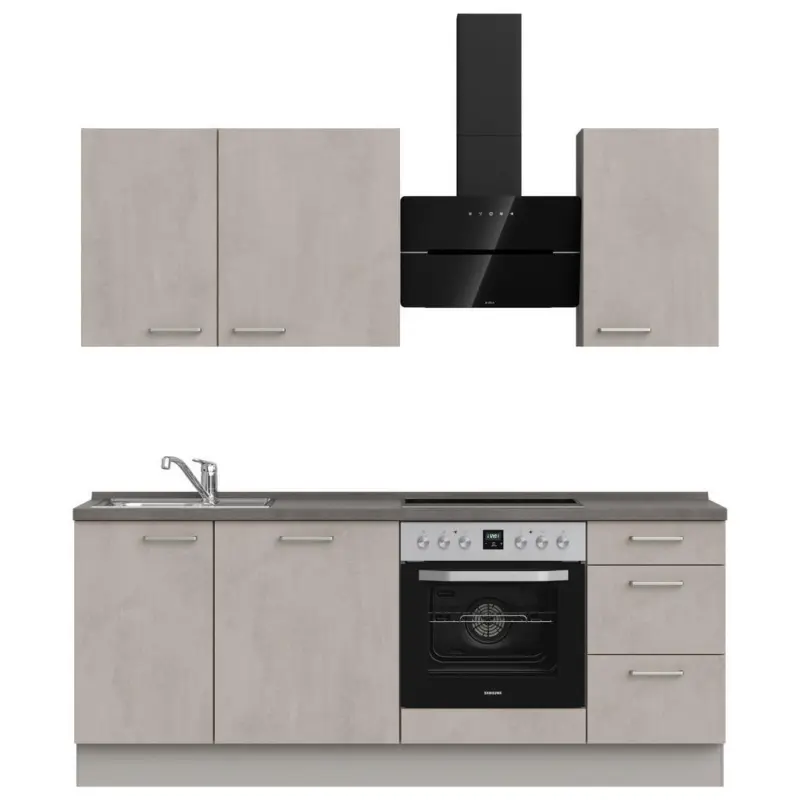 K&uuml;chenleerblock 210 cm in Grau, Schieferfarben, Hellgrau