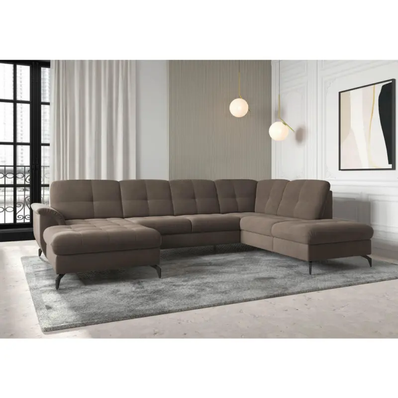 Wohnlandschaft Zora E in Flachgewebe Dunkelbraun