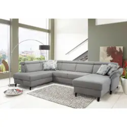 Wohnlandschaft in Mikrofaser Hellgrau