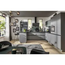 Eckk&uuml;che in Anthrazit, Dunkelgr&uuml;n