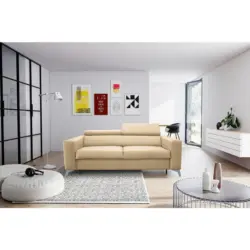 Schlafsofa Mondo in Lederlook Echtleder Beige Modern, Landhaus, Industrial