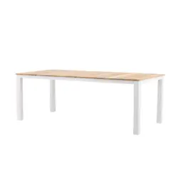 Gartentisch Holz, Metall Wei&szlig;, Beige rechteckig